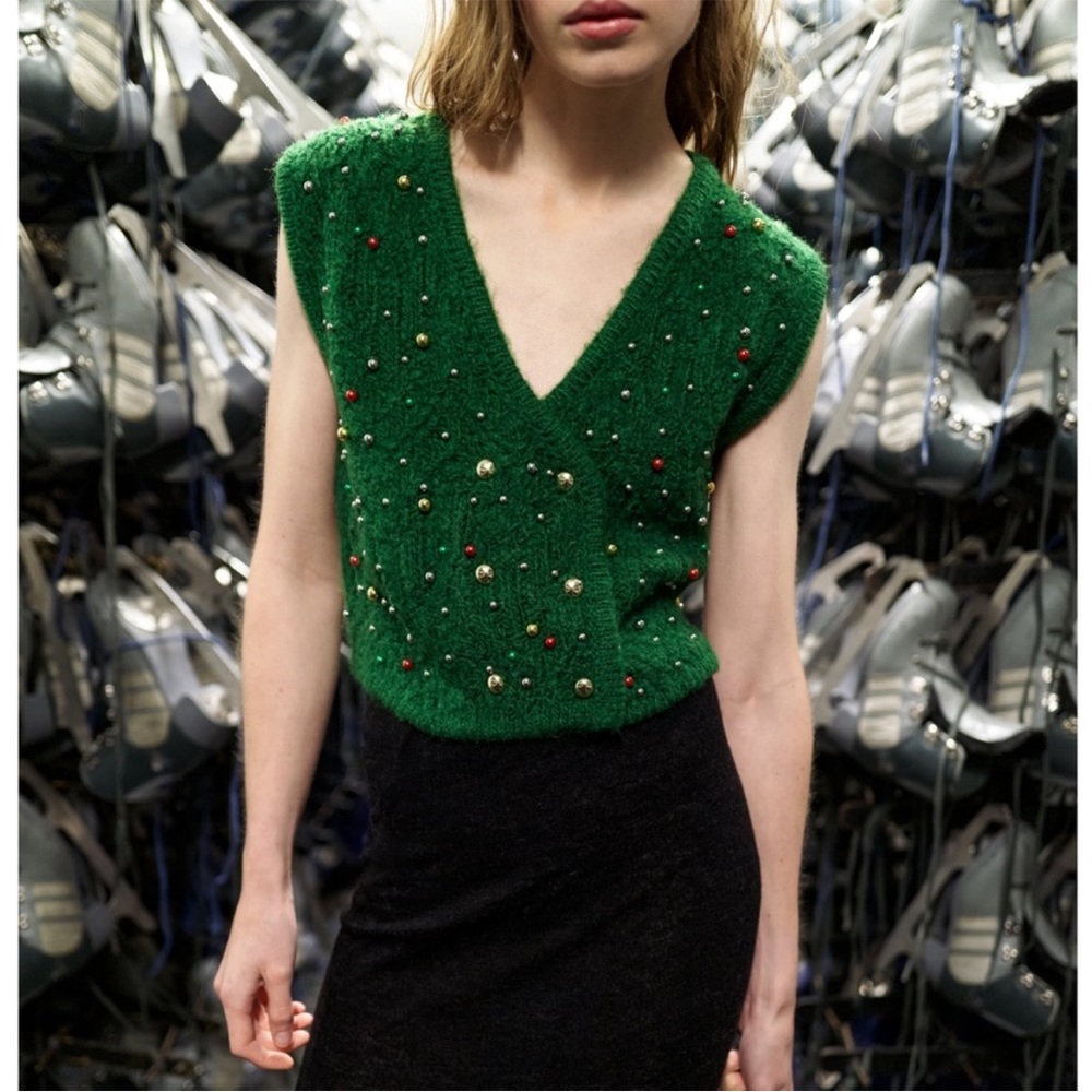 ZARA PEARL TRIM KNIT VEST 9598/374 294/020